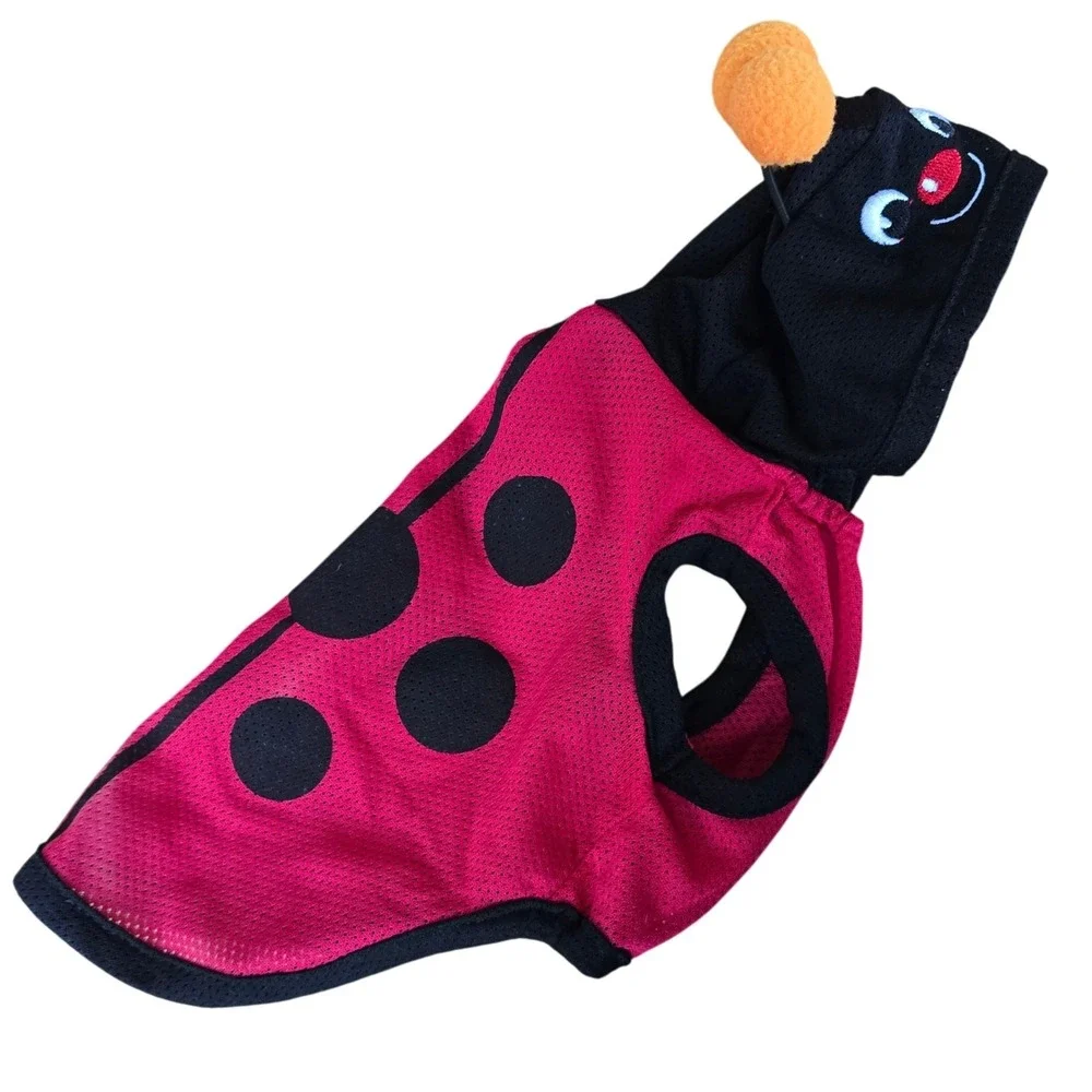 Dog Cat‎ Ladybug Costume Hoodie Pet Apparel Red Black Halloween Small mesh light